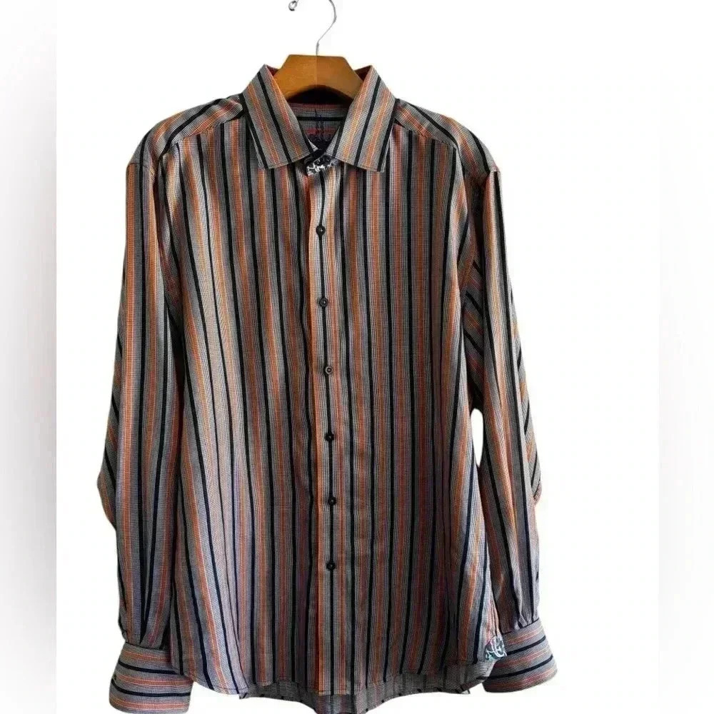 Robert Graham Button Down Dress Shirt Men's Long Sleeve Stripe Size M